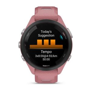 Garmin Forerunner 265S з чорним безелем, сірим корпусом та рожевим/сірим ремінцем