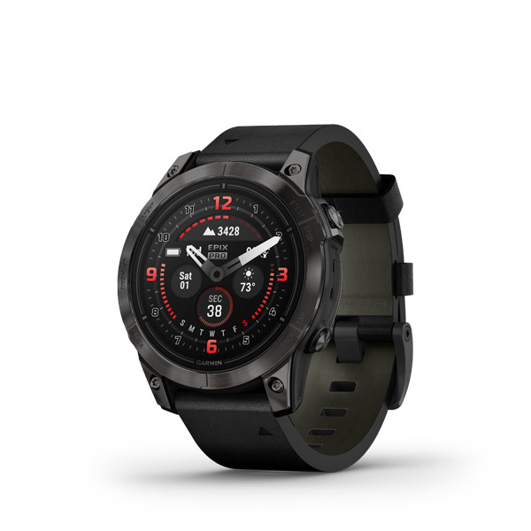 Garmin Epix Pro gen 2 Sapphire Edition 47 мм титановий сірий карбон DLC з чорним шкіряним ремінцем ― ForActive