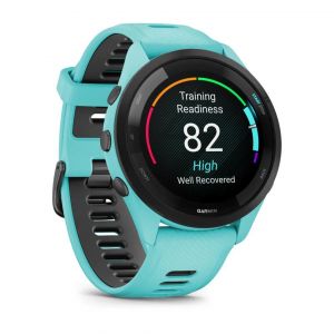 Garmin Forerunner 265 з чорним безелем, корпусом кольору аква та силіконовим ремінцем аква/чорний