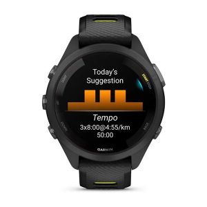 Garmin Forerunner 265S з чорним корпусом та чорним/жовтим силіконовим ремінцем