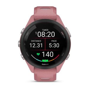 Garmin Forerunner 265S з чорним безелем, сірим корпусом та рожевим/сірим ремінцем