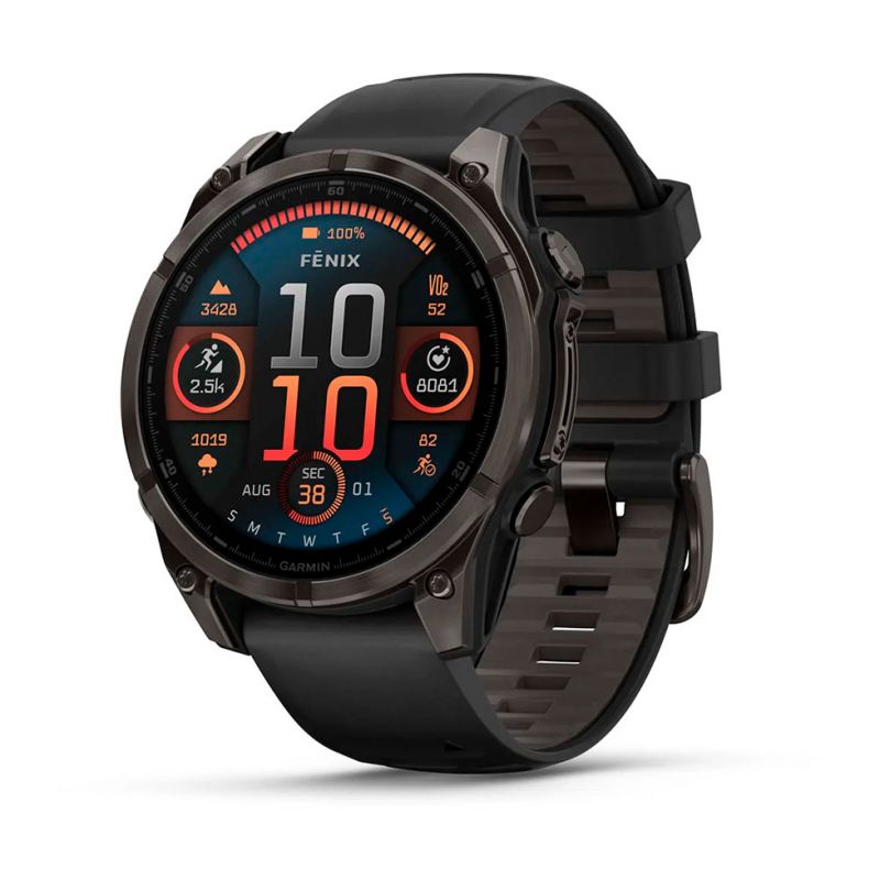 Garmin Fenix 8  47мм AMOLED Sapphire Carbon Grey DLC Titanium з чорно-сірим силіконовим ремінцем ― ForActive