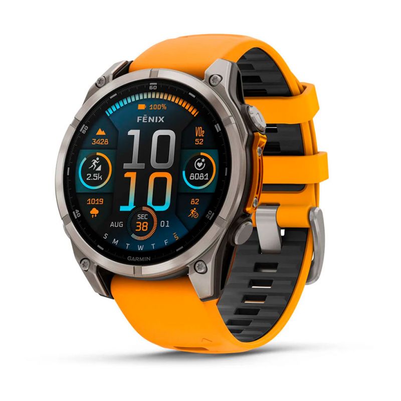 Garmin Fenix 8  47мм AMOLED Sapphire Titanium з помаранчево графітовим силіконовим ремінцем ― ForActive