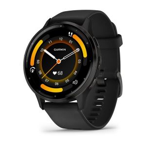 Garmin Venu 3 зі сланцевим сталевим безелем, чорним корпусом та чорним силіконовим ремінцем