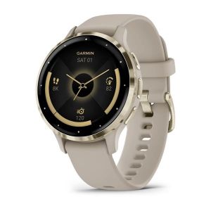 Garmin Venu 3S зі світло-золотистим сталевим безелем, корпусом французький сірий та силіконовим ремінцем