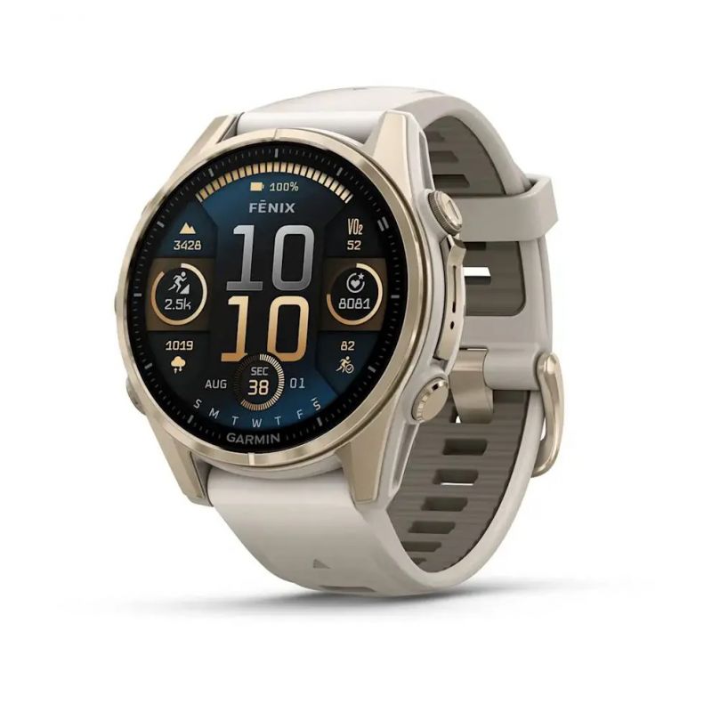 Garmin Fenix 8 43мм AMOLED Sapphire Soft Gold з Fog Gray/Dark Sandstone силіконовим ремінцем ― ForActive