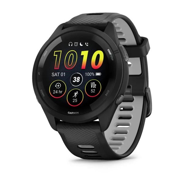 Garmin Forerunner 265 з чорним корпусом та чорним/сірим силіконовим ремінцем ― ForActive