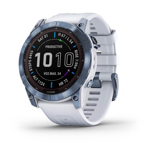 Garmin fenix 7X Sapphire Solar титановий DLC кольору синій мінерал з білим ремінцем ― ForActive