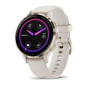 Garmin Venu 3S зі світло-золотистим сталевим безелем, корпусом слонова кістка та силіконовим ремінцем