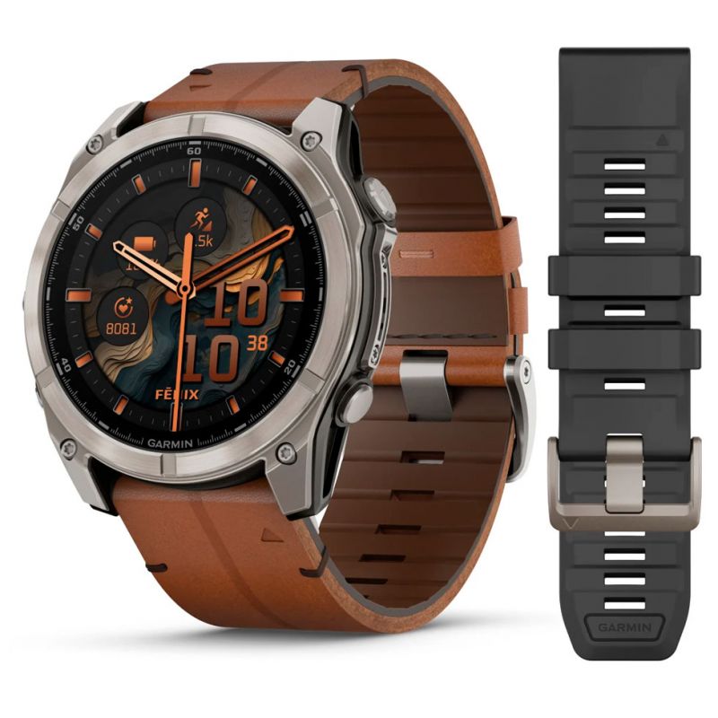 Garmin Fenix 8  51мм AMOLED Sapphire Titanium з каштановим шкіряним ремінцем ― ForActive