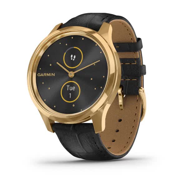 Garmin vivomove Luxe золотавий 24K з чорним ремінцем з італійської шкіри ― ForActive