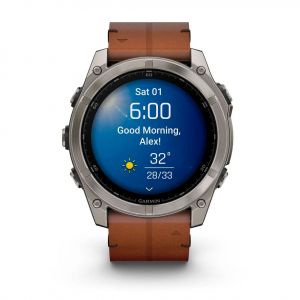 Garmin Fenix 8  51мм AMOLED Sapphire Titanium з каштановим шкіряним ремінцем