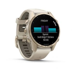 Garmin Fenix 8 43мм AMOLED Sapphire Soft Gold з Fog Gray/Dark Sandstone силіконовим ремінцем