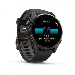 Garmin Fenix 8  43мм AMOLED Sapphire Carbon Grey DLC Titanium з чорнo-сірим силіконовим ремінцем