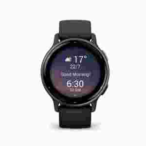 Garmin vivoactive 5 зі сланцевим алюмінієвим безелем, чорним корпусом та силіконовим ремінцем