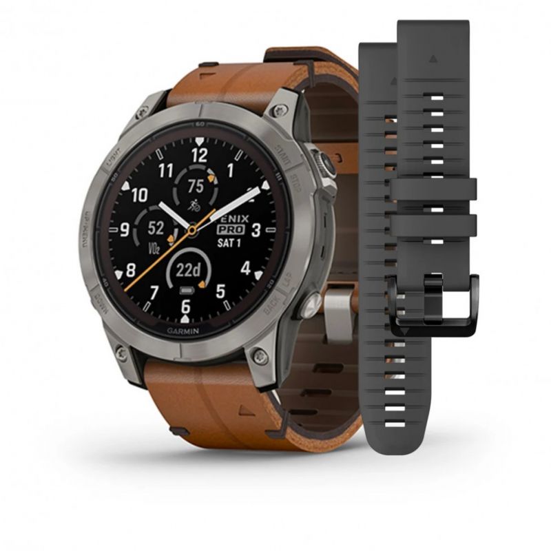 Garmin fenix 7 Pro – Sapphire Solar Edition титановий з каштановим шкіряним ремінцем ― ForActive