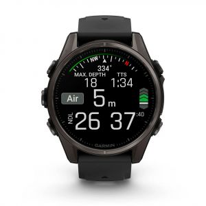 Garmin Fenix 8  43мм AMOLED Sapphire Carbon Grey DLC Titanium з чорнo-сірим силіконовим ремінцем