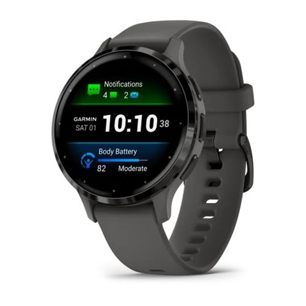 Garmin Venu 3S зі сланцевим сталевим безелем, сірим корпусом та силіконовим ремінцем ― ForActive