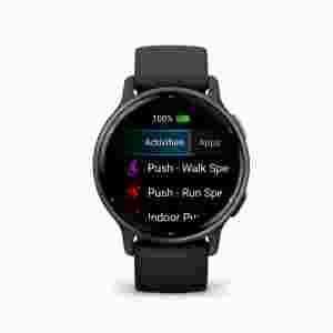 Garmin vivoactive 5 зі сланцевим алюмінієвим безелем, чорним корпусом та силіконовим ремінцем