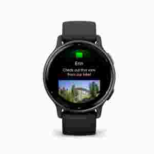 Garmin vivoactive 5 зі сланцевим алюмінієвим безелем, чорним корпусом та силіконовим ремінцем