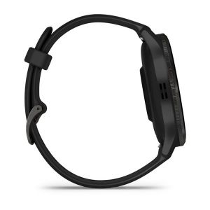 Garmin Venu 3 зі сланцевим сталевим безелем, чорним корпусом та чорним силіконовим ремінцем