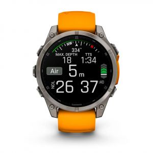 Garmin Fenix 8  47мм AMOLED Sapphire Titanium з помаранчево графітовим силіконовим ремінцем