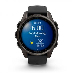 Garmin Fenix 8  43мм AMOLED Sapphire Carbon Grey DLC Titanium з чорнo-сірим силіконовим ремінцем