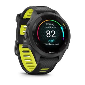 Garmin Forerunner 265S з чорним корпусом та чорним/жовтим силіконовим ремінцем