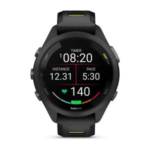 Garmin Forerunner 265S з чорним корпусом та чорним/жовтим силіконовим ремінцем