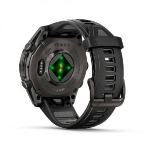 Garmin Fenix 8  43мм AMOLED Sapphire Carbon Grey DLC Titanium з чорнo-сірим силіконовим ремінцем