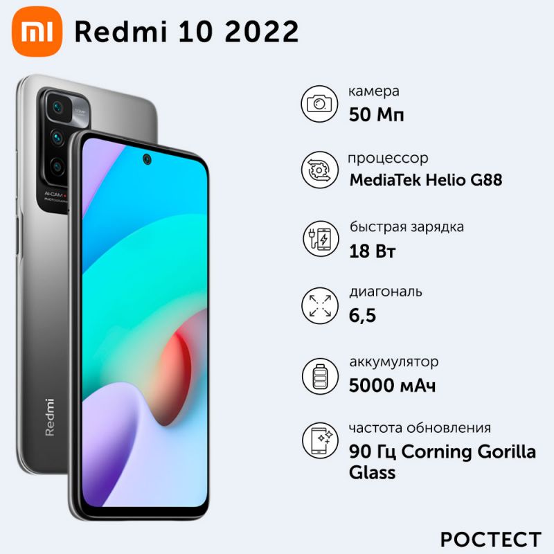 Смартфон Xiaomi Redmi 10 2022 4/64GB Carbon Gray ― ForActive