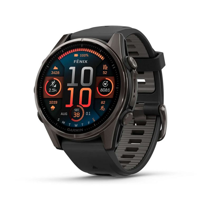 Garmin Fenix 8  43мм AMOLED Sapphire Carbon Grey DLC Titanium з чорнo-сірим силіконовим ремінцем ― ForActive