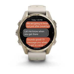 Garmin Fenix 8 43мм AMOLED Sapphire Soft Gold з Fog Gray/Dark Sandstone силіконовим ремінцем